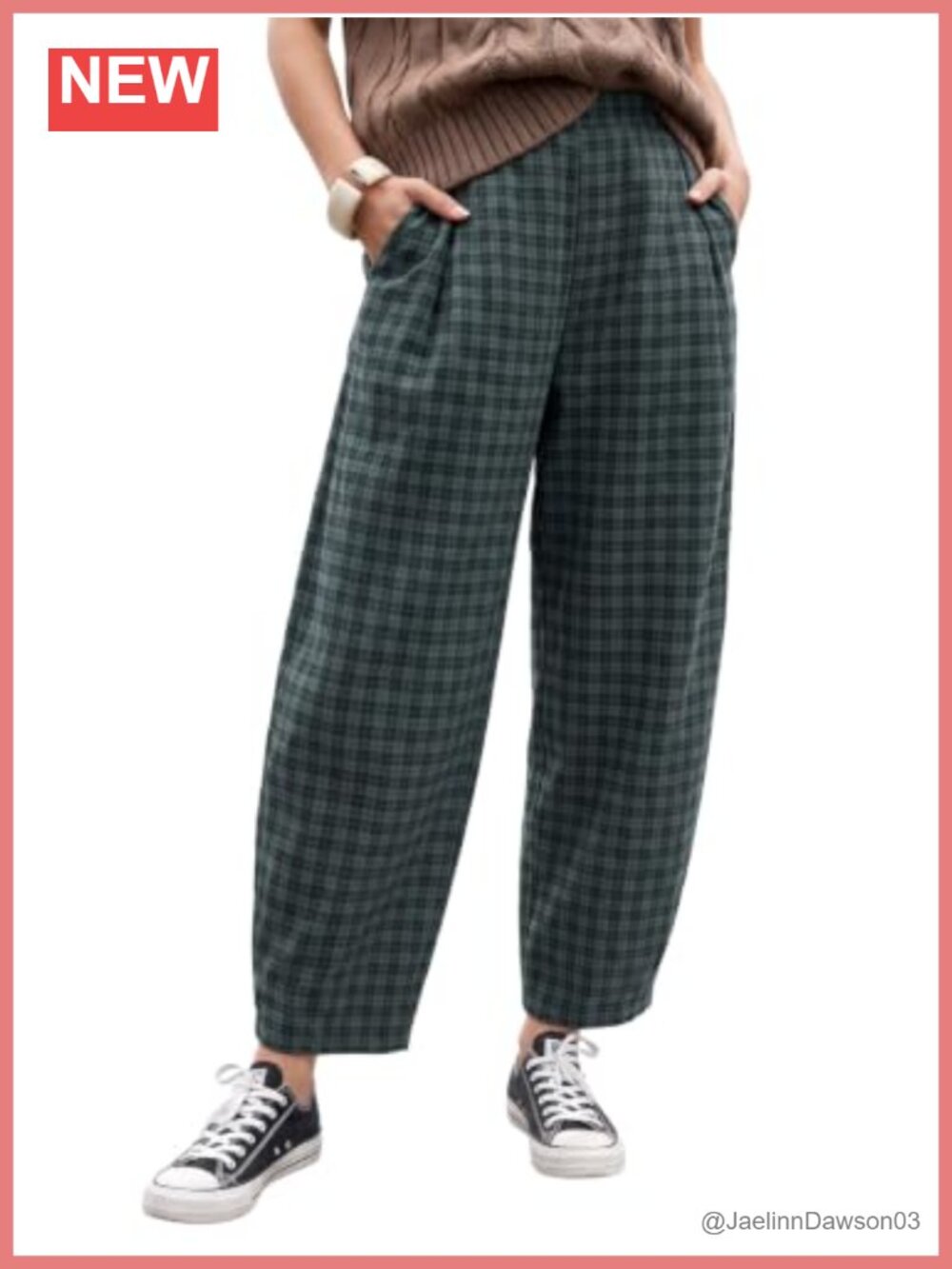 Plaid Barrel Pants Faux Flannel Lounge Gingham Ankle Trousers